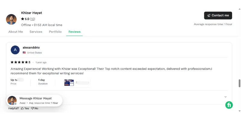 Alexandar review for Khizar Hayat digital marketing specialist