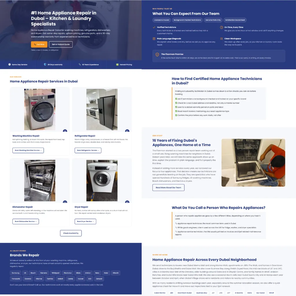 Custom website for a home appliance repair business