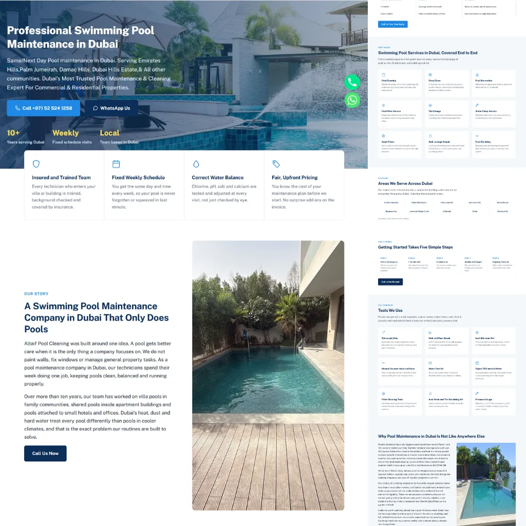 Swimming pool business website designed by Khizar Hayat
