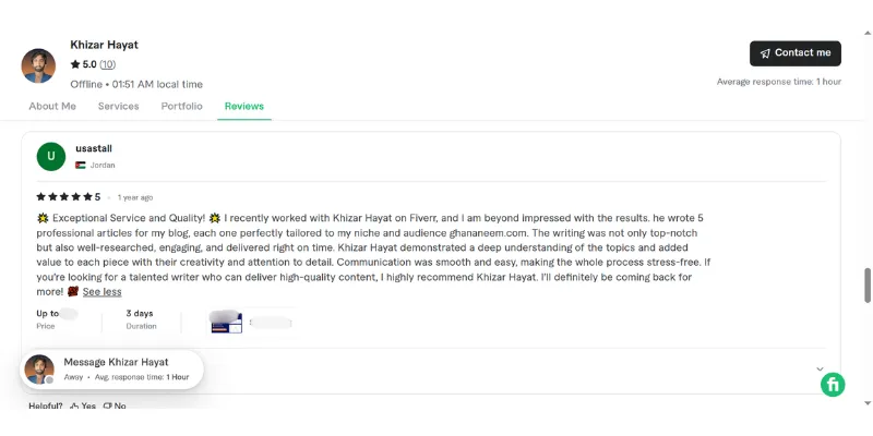Client review for Khizar Hayat digital marketing services