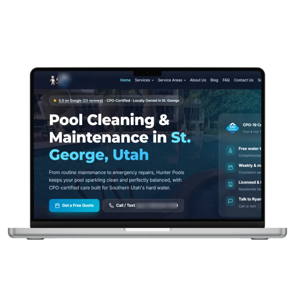 Website designed for a pool cleaning business